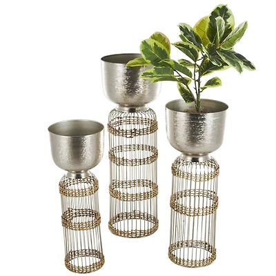 Silver Textured Rounded Dome Metal Planter Set