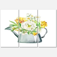 Designart - Roses Peonies & Marigolds In Garden Watering Can