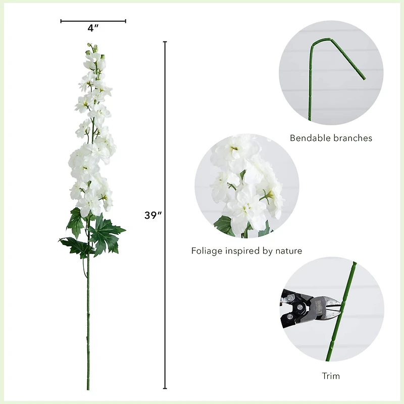 39" White Delphinium Flower Stems, 3ct.
