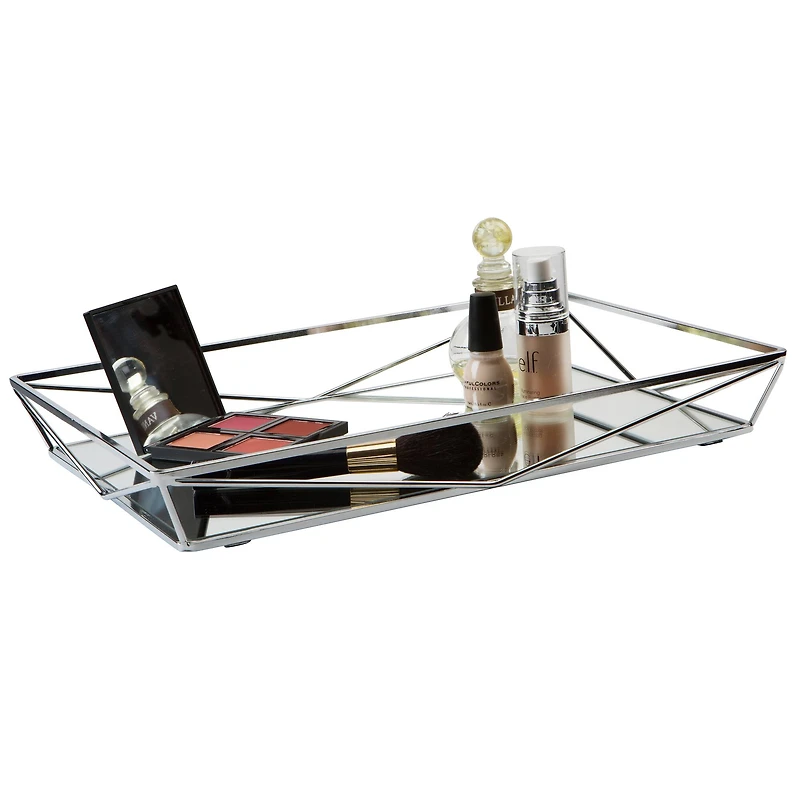 Home Details Chrome Geometric Mirrored Vanity Tray
