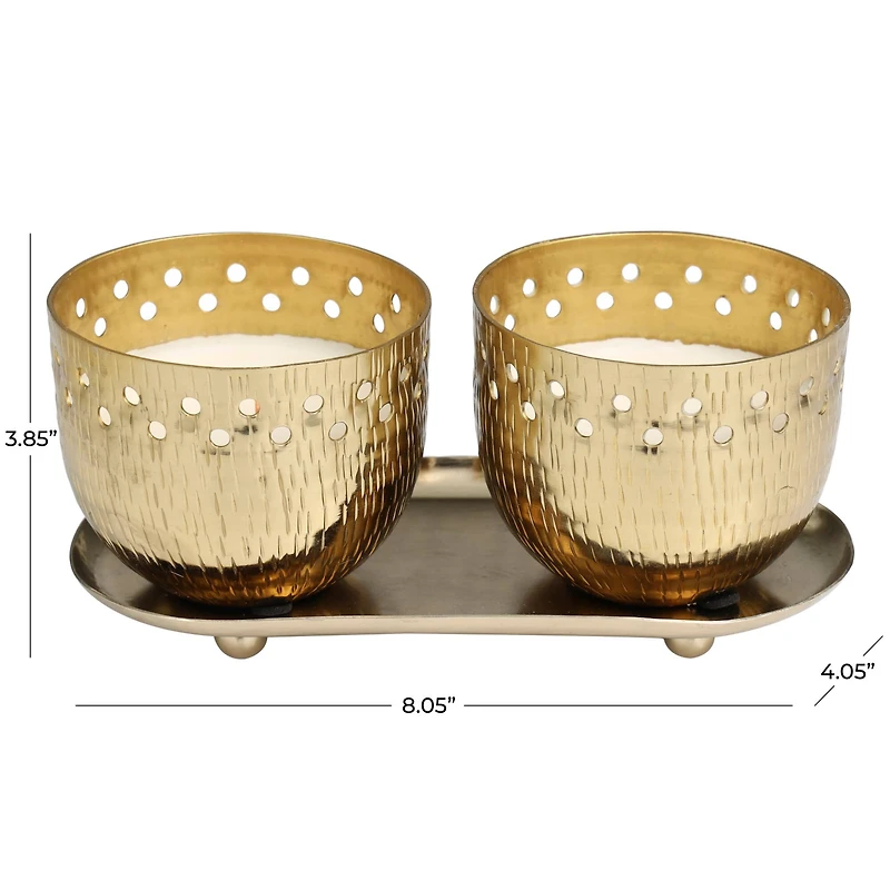 7oz. Jasmine Scented Candles in Cut Out Gold Bowls and Tray
