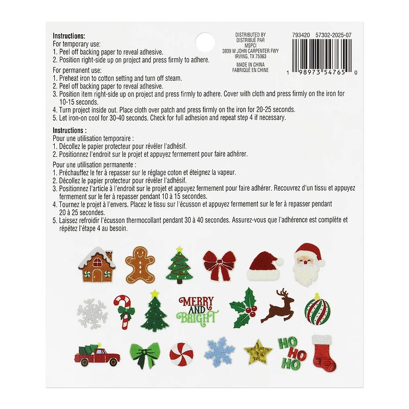 Classic Christmas 20 Piece Iron-On & Adhesive Patch Set by Celebrate It™