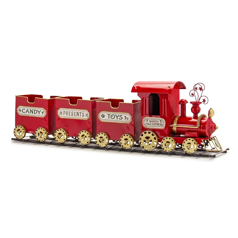 37" Red Metal Christmas Train on Tracks Accent