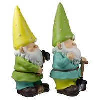12.25" Green & Yellow Gnome Outdoor Garden Statue Set
