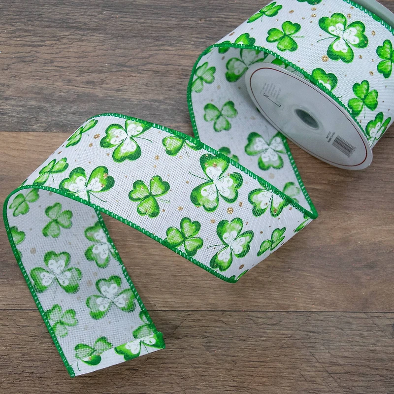 2.5" x 10yd. St. Patrick's Day Shamrock Wired Spring Craft Ribbon