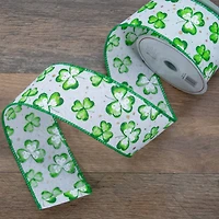 2.5" x 10yd. St. Patrick's Day Shamrock Wired Spring Craft Ribbon