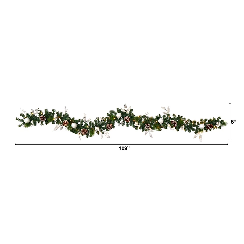 9ft. Pre-Lit Clear LED Ornament & Pinecone Artificial Christmas Garland
