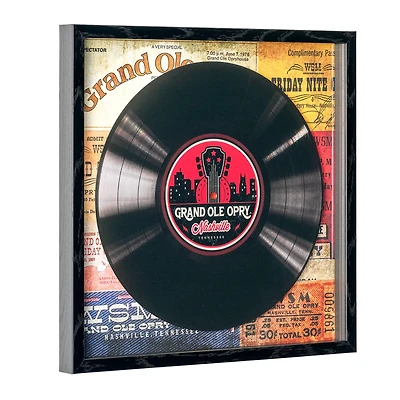 American Art Decor Grand Ole Opry Tickets Themed Printed Vinyl Record in Shadowbox Frame - 14" x 14"