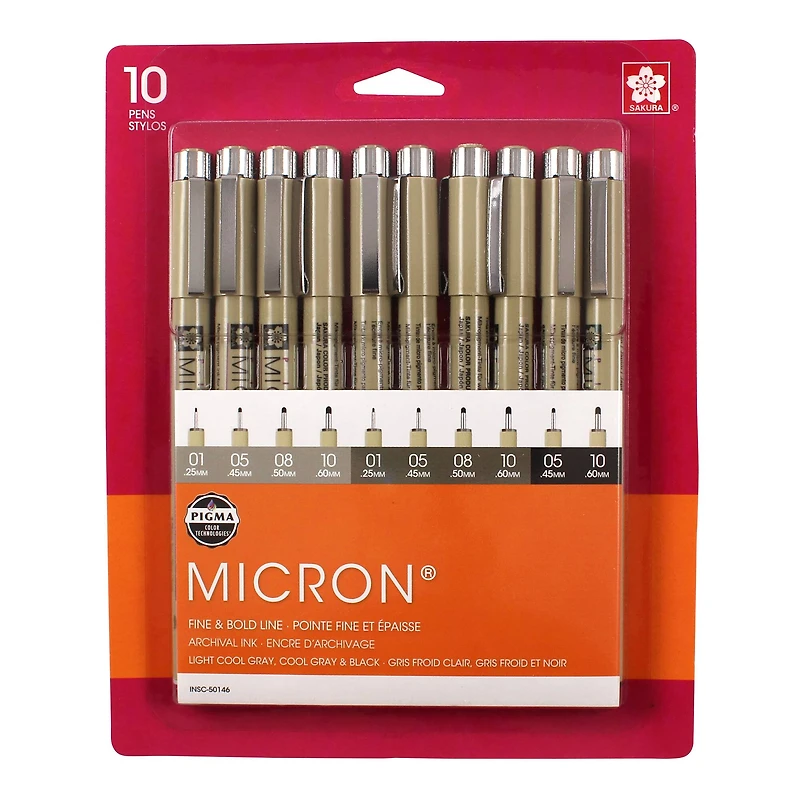 Pigma® Micron™ Black & Gray 10 Piece Fine & Bold Line Pen Set
