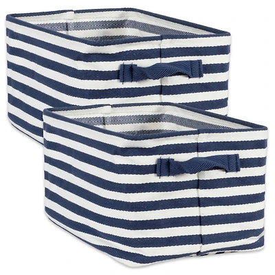 DII® Small French Blue & White Herringbone Striped PE-Coated Cotton Laundry Bins, 2ct.