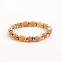John Bead Peach Aventurine & Silver Rondelle Bead Stretch Bracelet