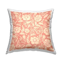 Stupell Industries Pink Butterflies & Bees Floral Insect Pattern Throw Pillow, 18" x 18"