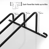 Black Metal Bathroom Towel Bar Wall Mounted Rack with Hooks
