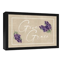 Give Grace Lavendar On Burlap 12" x 18" Black Floating Framed Canvas