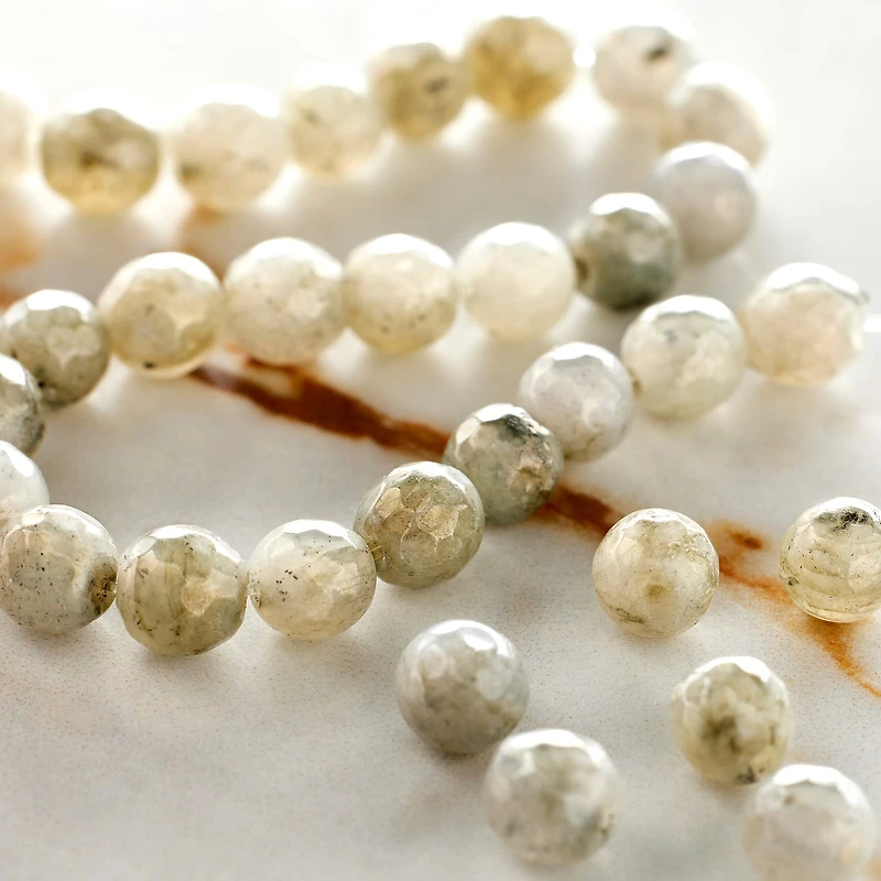 12 Pack: White Labradorite Silverite Faceted Round Beads, 6mm by Bead Landing®