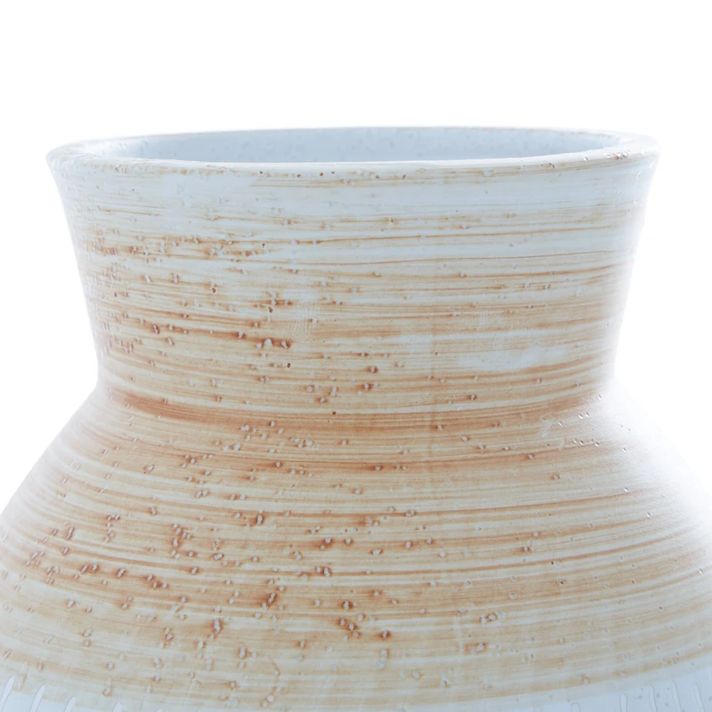 Tan Ceramic Coastal Style Vase, 10" x 7" x 7"