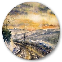 Designart - Winter Landscape With Road Under Bright Sunset