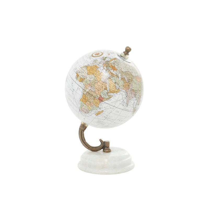 8" White Marble & Metal Modern Globe