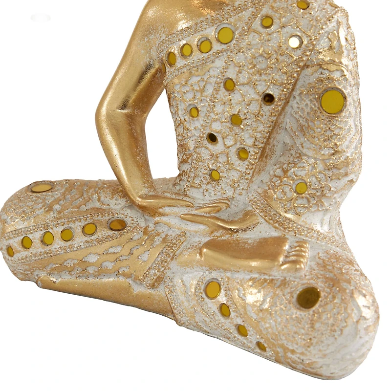 Set of 2 Gold Polystone Glam Buddha Sculpture, 10", 11"