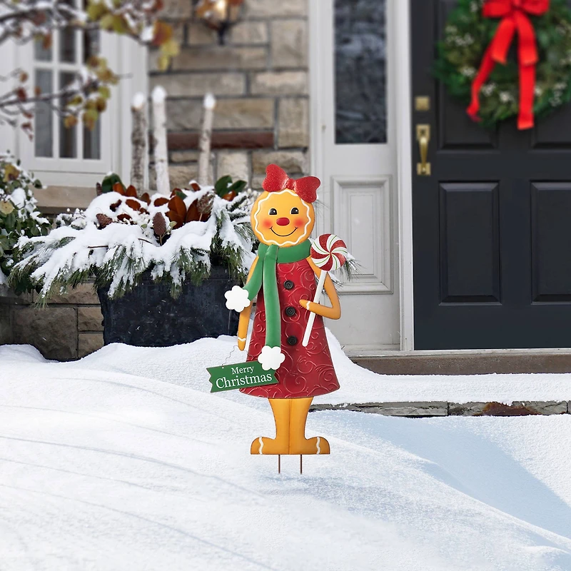 Glitzhome® 36" Metal Christmas Gingerbread Man Yard Stake
