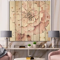 Designart - Indigold Shabby Peonies Pink - Farmhouse Print on Natural Pine Wood