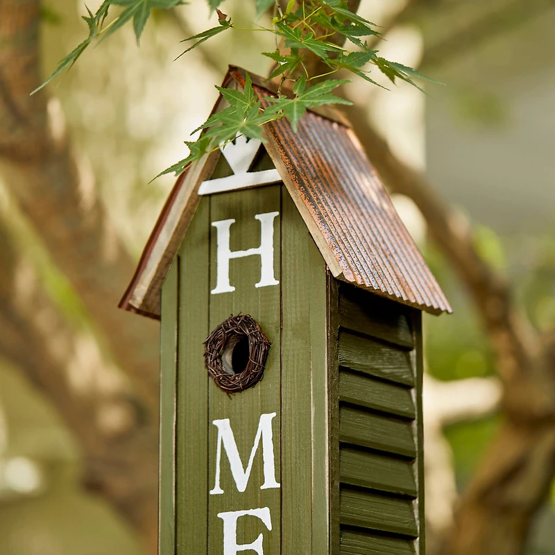 Glitzhome® 14.75" Distressed Wood HOME Birdhouse