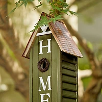 Glitzhome® 14.75" Distressed Wood HOME Birdhouse