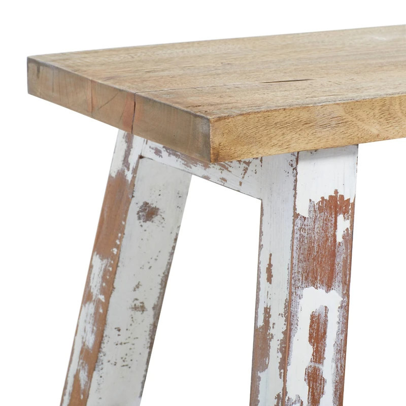 Brown & White Wood Farmhouse Bench