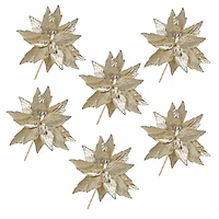 Champagne Gold Glittered Poinsettia Stems, 6ct.