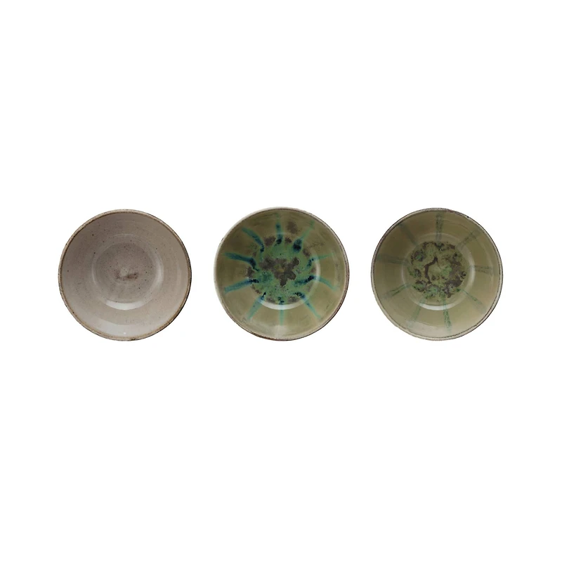 Hello Honey® 5" Green, Tan & Blue Geometric Harmony Stoneware Bowls Set