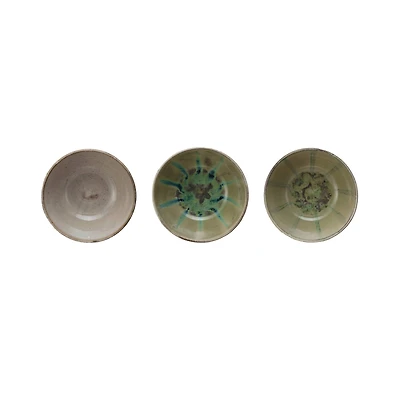Hello Honey® 5" Green, Tan & Blue Geometric Harmony Stoneware Bowls Set
