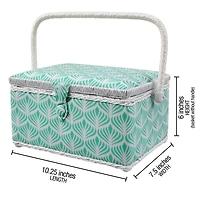 SINGER® Large Blue Boho Fan Print Sewing Basket with Sewing Scissors & Notions