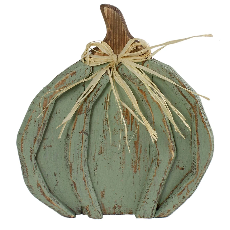 12" Green Distressed Fall Pumpkin Decoration