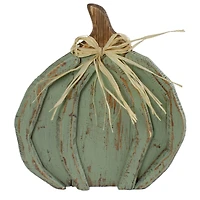 12" Green Distressed Fall Pumpkin Decoration