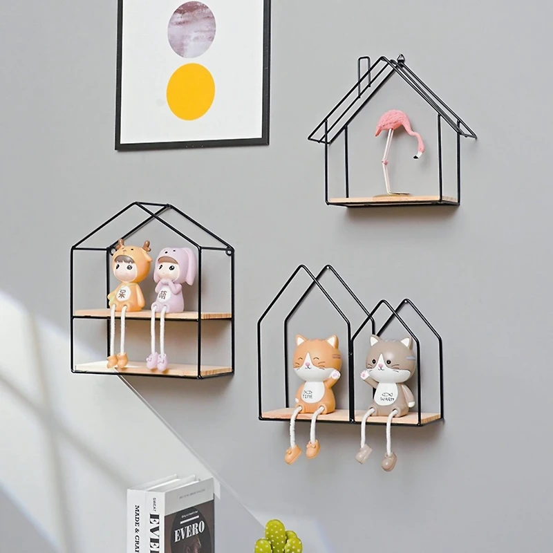 NEX™ Black 2-Tier Iron House Floating Wall Shelf