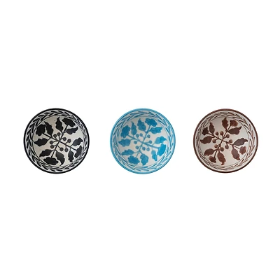 Hello Honey® 4.5" Hand Painted Botanical Stoneware Bowl Set