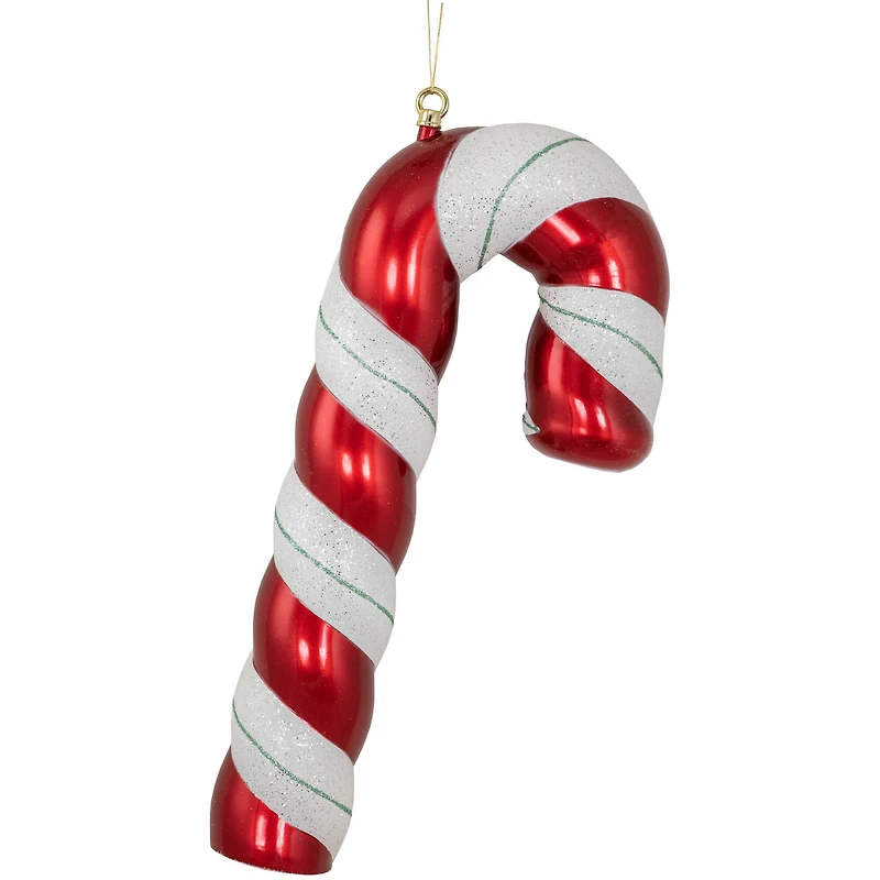 22" Shatterproof Candy Cane with Green Glitter Commercial Ornament