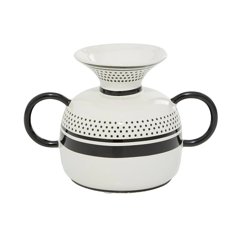 White Ceramic Eclectic Vase, 6" x 8" x 6"