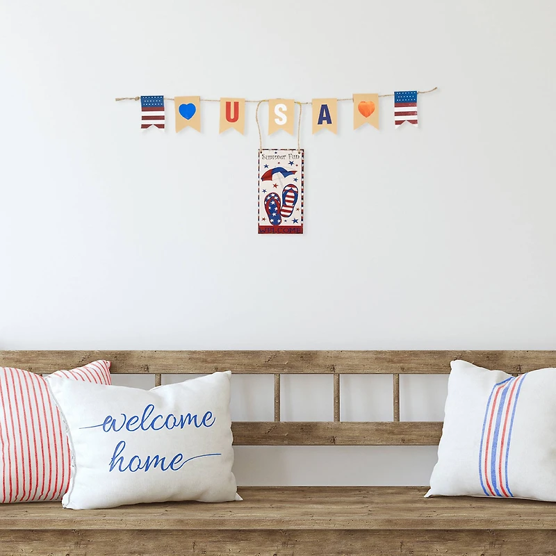 30.5" USA Summer Fun Welcome Patriotic Hanging Wall Decoration
