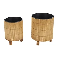 Brown Bamboo Wood Planter Set