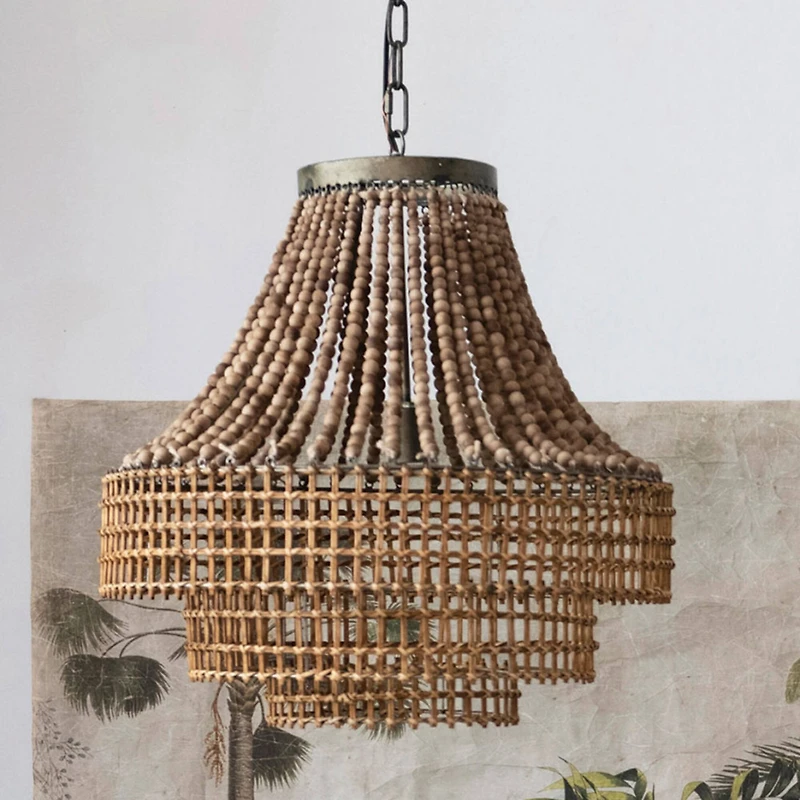 Hello Honey® 23.5" Metal, Rattan and Wood Bead Chandelier