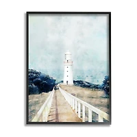 Stupell Industries White Lighthouse Boardwalk Rocky Cliff Coastal Landscape Water Framed Wall Art