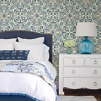 NuWallpaper Blue Florentine Tile Peel & Stick Wallpaper