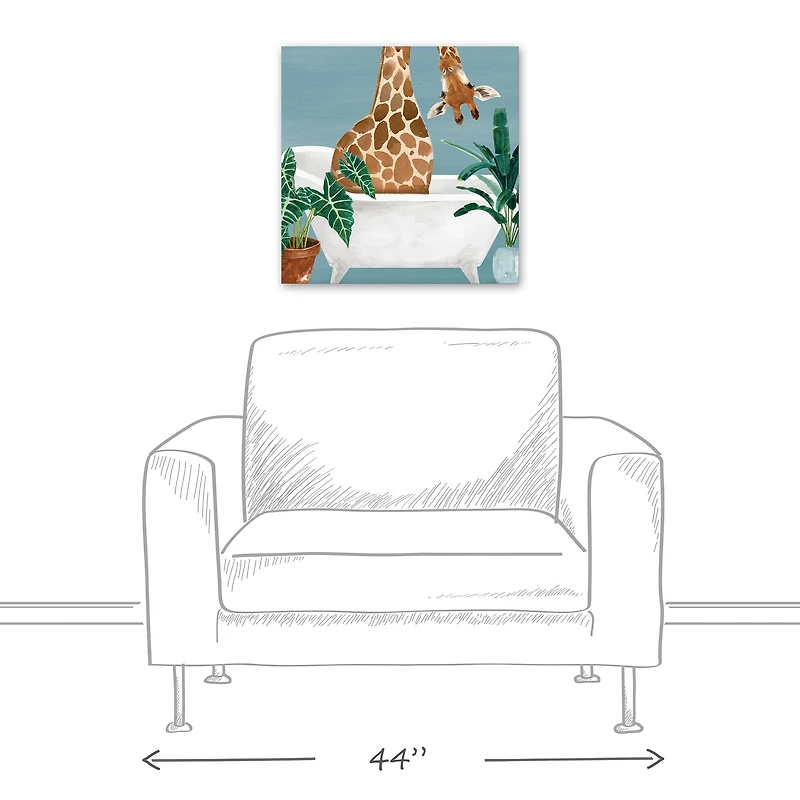 Giraffe In The Tub 20" x 20" Canvas Wall Art