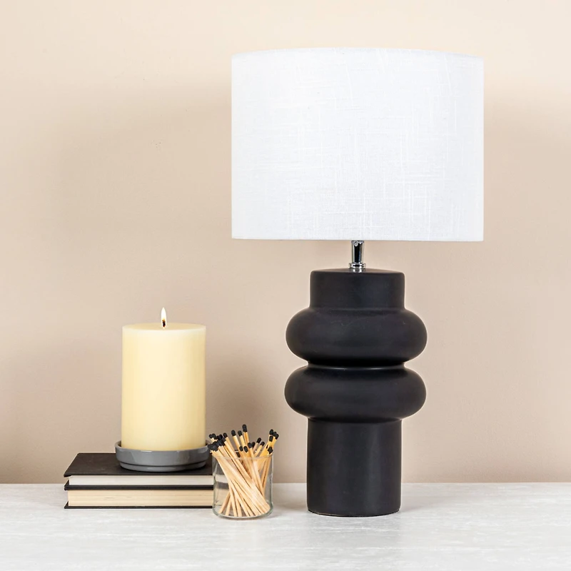 Hello Honey® 20" Black Stoneware Table Lamp with Linen Shade
