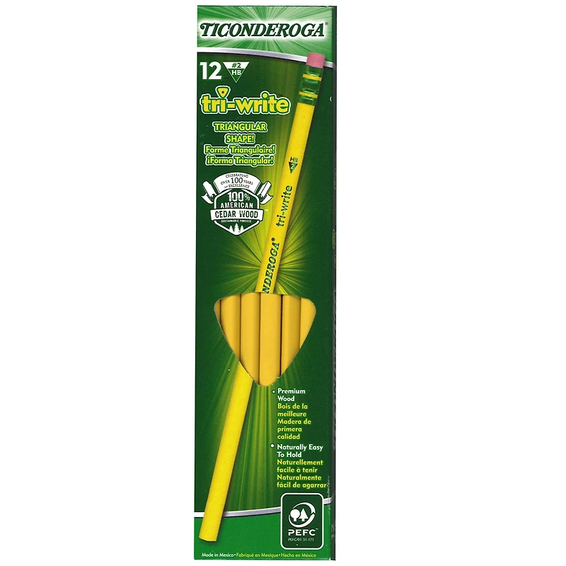 Ticonderoga® Tri-Write™ Pencils with Eraser, 6 Packs of 12