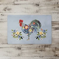 18" x 27" Floral Rooster Collage Blue Floor Mat