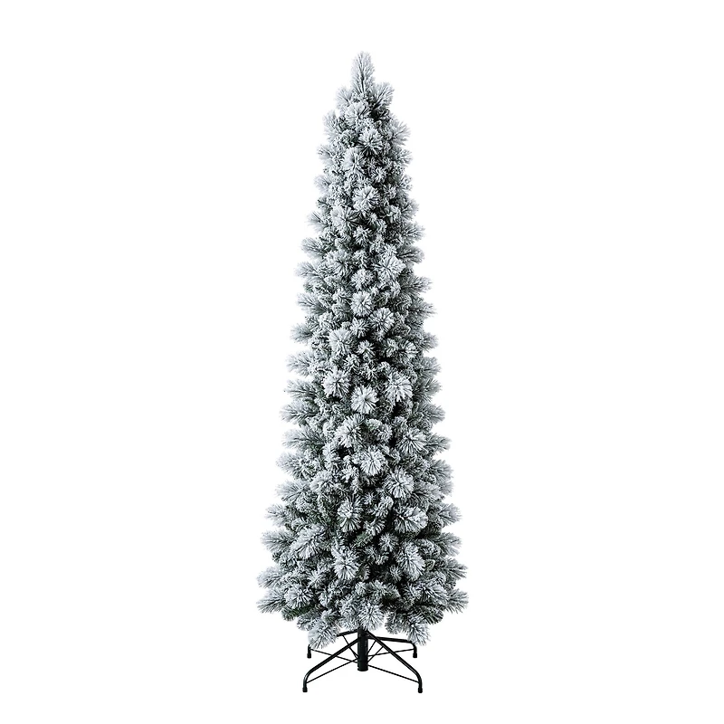 7ft. Pre-Lit Flocked Slim Artificial Christmas Tree, Warm White Twinkle LED Lights by Ashland®