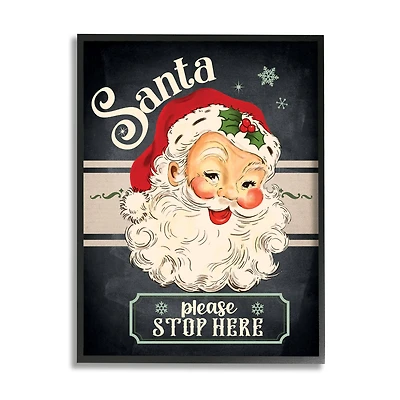 Stupell Industries Santa Please Stop Here Vintage Smiling Framed Giclee Art