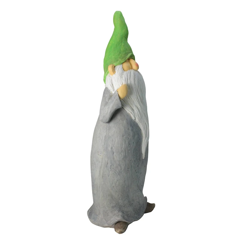 29" Standing Gnome with Gray Robe & Green Cap Outdoor Garden Statue